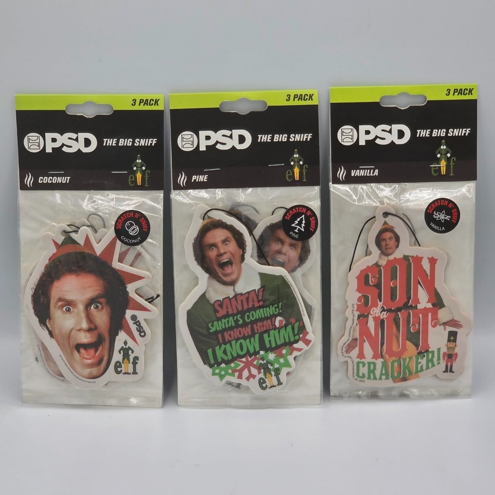 PSD ELF Air Freshener The Big Sniff (3 Pack) Vanilla Coconut Pine Scent Car Auto